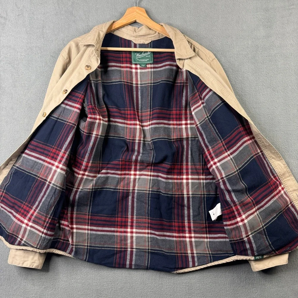 Woolrich Green Label Mens Medium Tan Flannel Lined Cotton Shirt Jacket Shacket